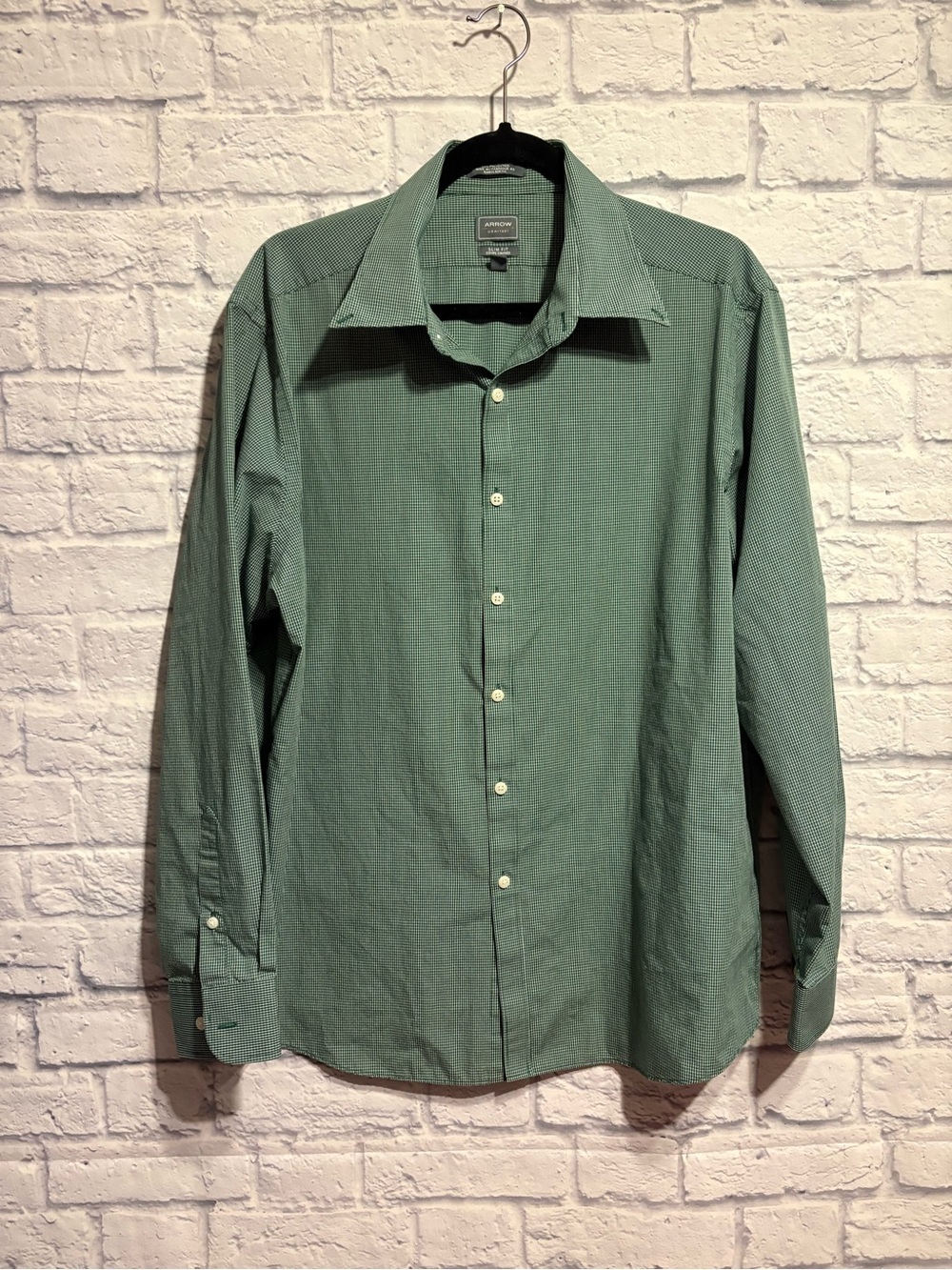 Arrow Men's Green Button-Up Dress Slim Fit Shirt 17 1/2, 34/35